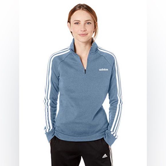 Adidas Women's Essentials Blue 3-Stripes Half-Zip Track Jacket Size Medium - Picture 1 of 9